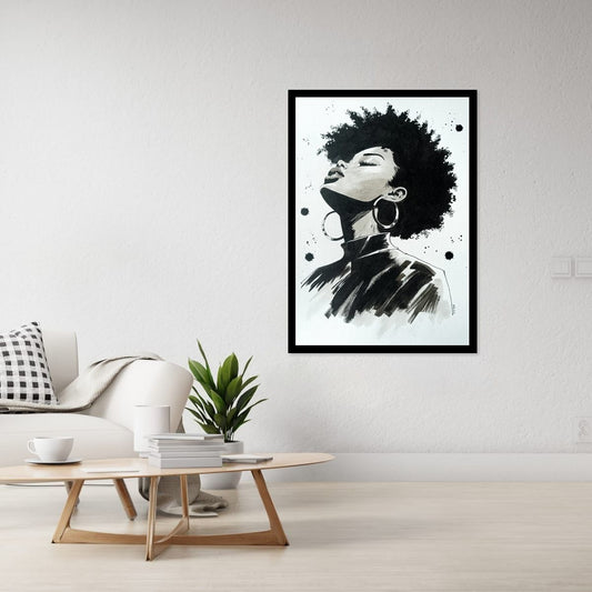Muse – Œuvre originale à l'encre | Portrait femme afro