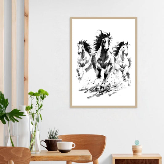 Untamed – Œuvre originale à l’encre | Chevaux sauvages